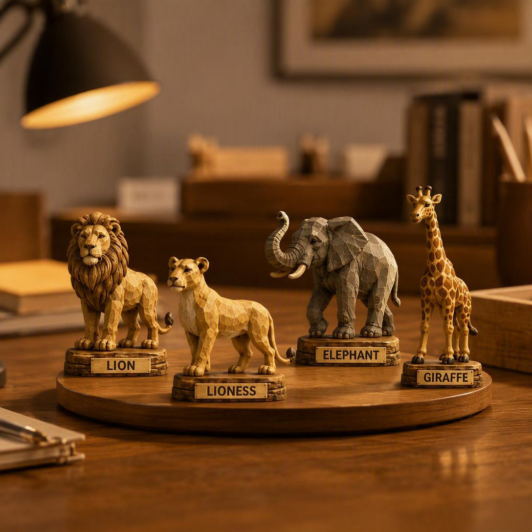 Detailed wooden safari animal keepsakes