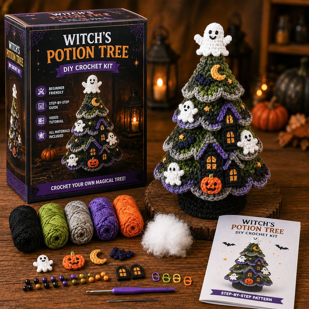 Halloween Tree DIY Crochet Kit | All-In-One Kit for a Layered 7-Inch Spooky Tabletop Decoration 🧶👻✨