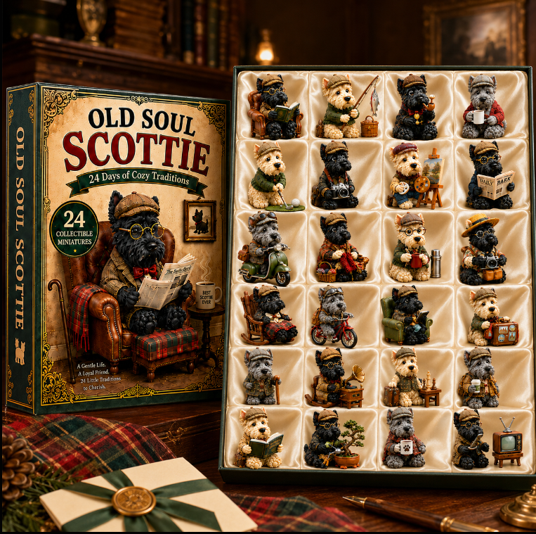 Old Soul Scottie 24-Day Advent Calendar – 24 Adorable Collectible Scottish Terrier Miniatures, Cozy Christmas Countdown Gift for Scottie Lovers & Dog Owners
