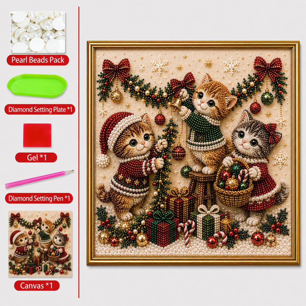🎄🐾 LAST DAY 49% OFF – Premium 3D Pearl Christmas Kitty Art Kit | Luxury Flocked Canvas with Scratch-Resistant Non-Fading Pearl Beads DIY Holiday Decor 🎅🐱❄️