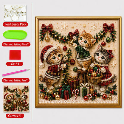 🎄🐾 LAST DAY 49% OFF – Premium 3D Pearl Christmas Kitty Art Kit | Luxury Flocked Canvas with Scratch-Resistant Non-Fading Pearl Beads DIY Holiday Decor 🎅🐱❄️