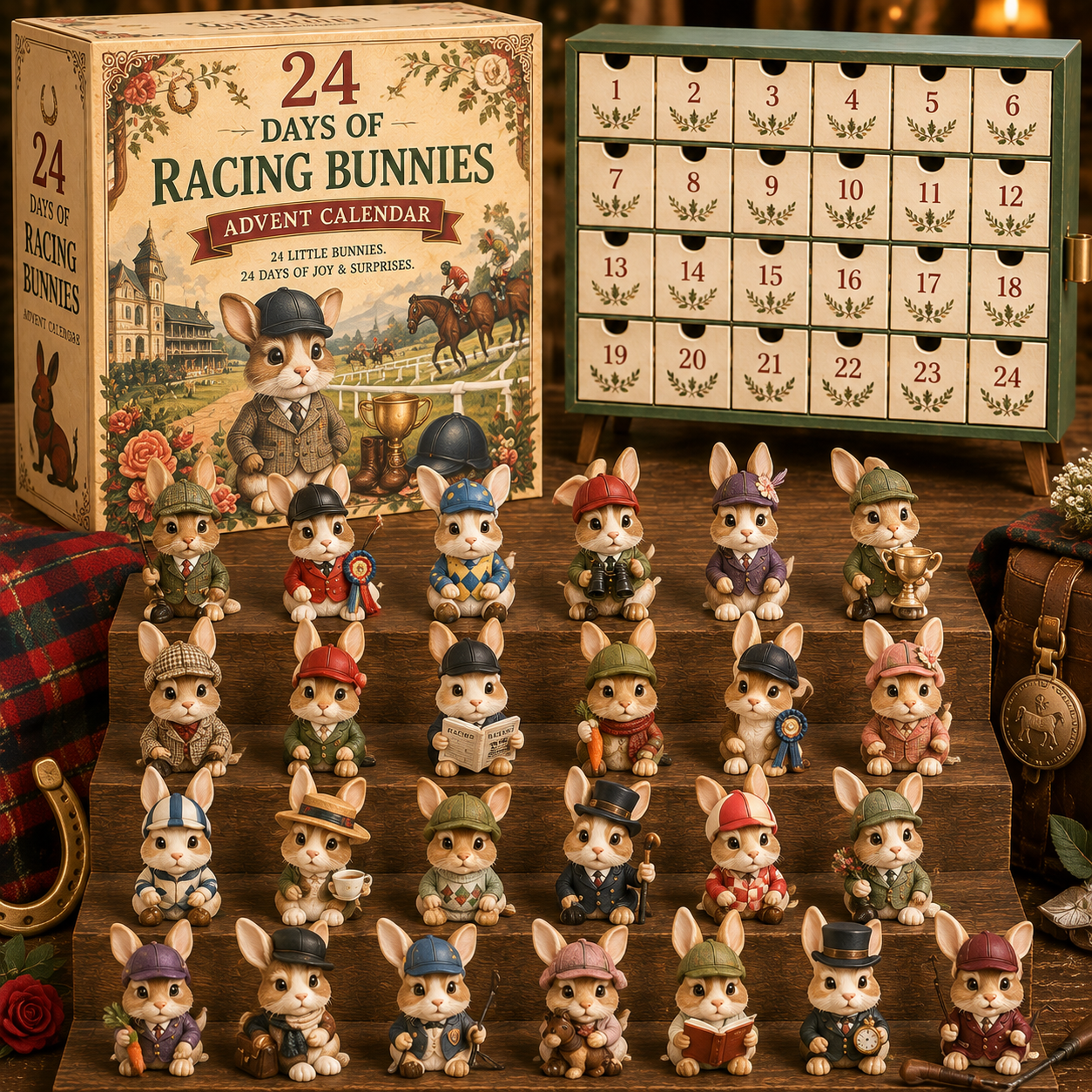 CHRISTMAS KICKOFF 49% OFF - 2026 Days of Racing Bunnies Blind Box - 24-Day Festive Countdown, Racing Bunnies Themed Collectible Miniatures Blind Box - Gift For Bunny Lovers