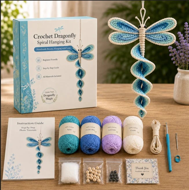 🦋🧶Crochet Spiral Hanging Kit – Beginner-Friendly DIY Garden Animal Decor 🍃