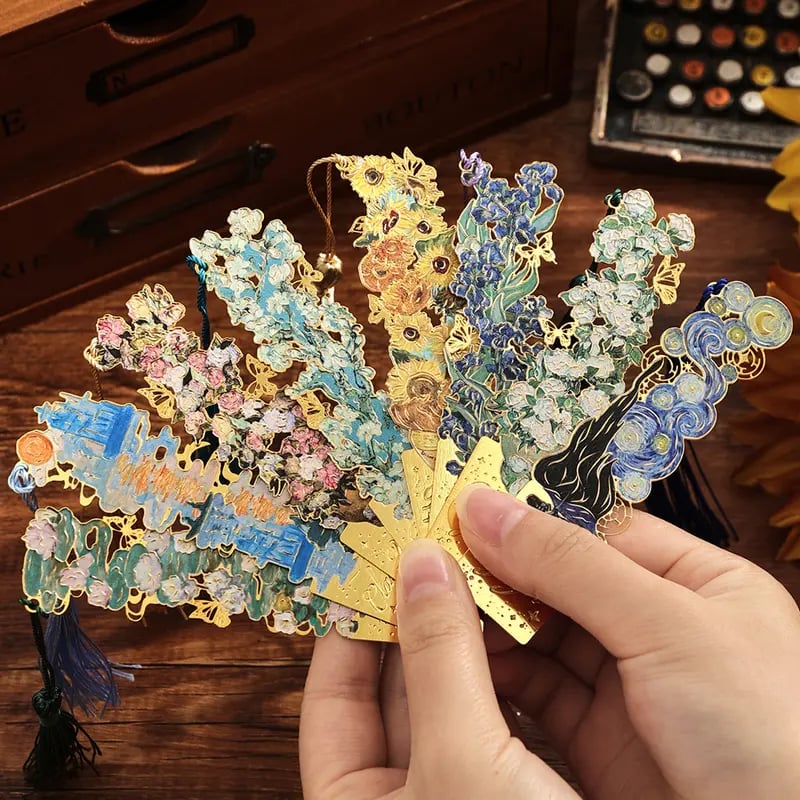 📚✨ Gold Metal Bookmark with Tassel – Van Gogh & Monet Inspired Gift for Book Lovers 🎨