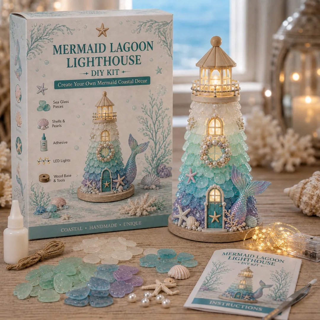 💥 LAST DAY 49% OFF - 💙 DIY Sea Glass Lighthouse Kit – Light-Up Coastal Craft & Handmade Home Decor
