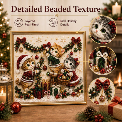 🎄🐾 LAST DAY 49% OFF – Premium 3D Pearl Christmas Kitty Art Kit | Luxury Flocked Canvas with Scratch-Resistant Non-Fading Pearl Beads DIY Holiday Decor 🎅🐱❄️