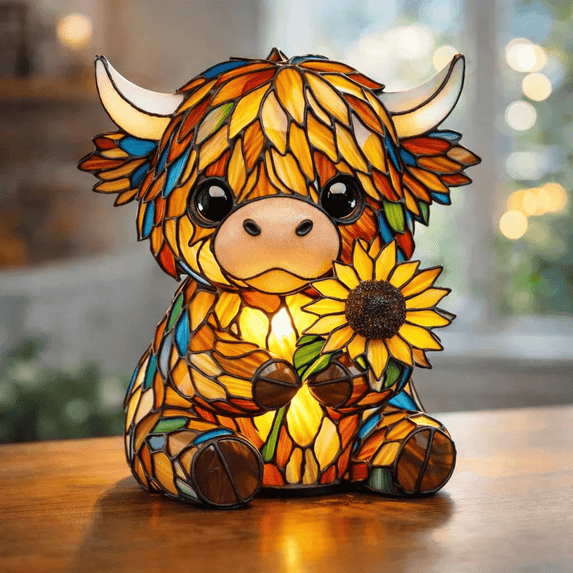 🌻🐮Creative Highland Cow  Sunflower LED Night Light