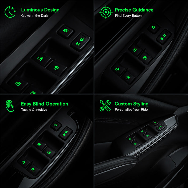 ✨💡Car Window Lift Switch Luminous Stickers - Colorful Night Glow Warning Button Decal