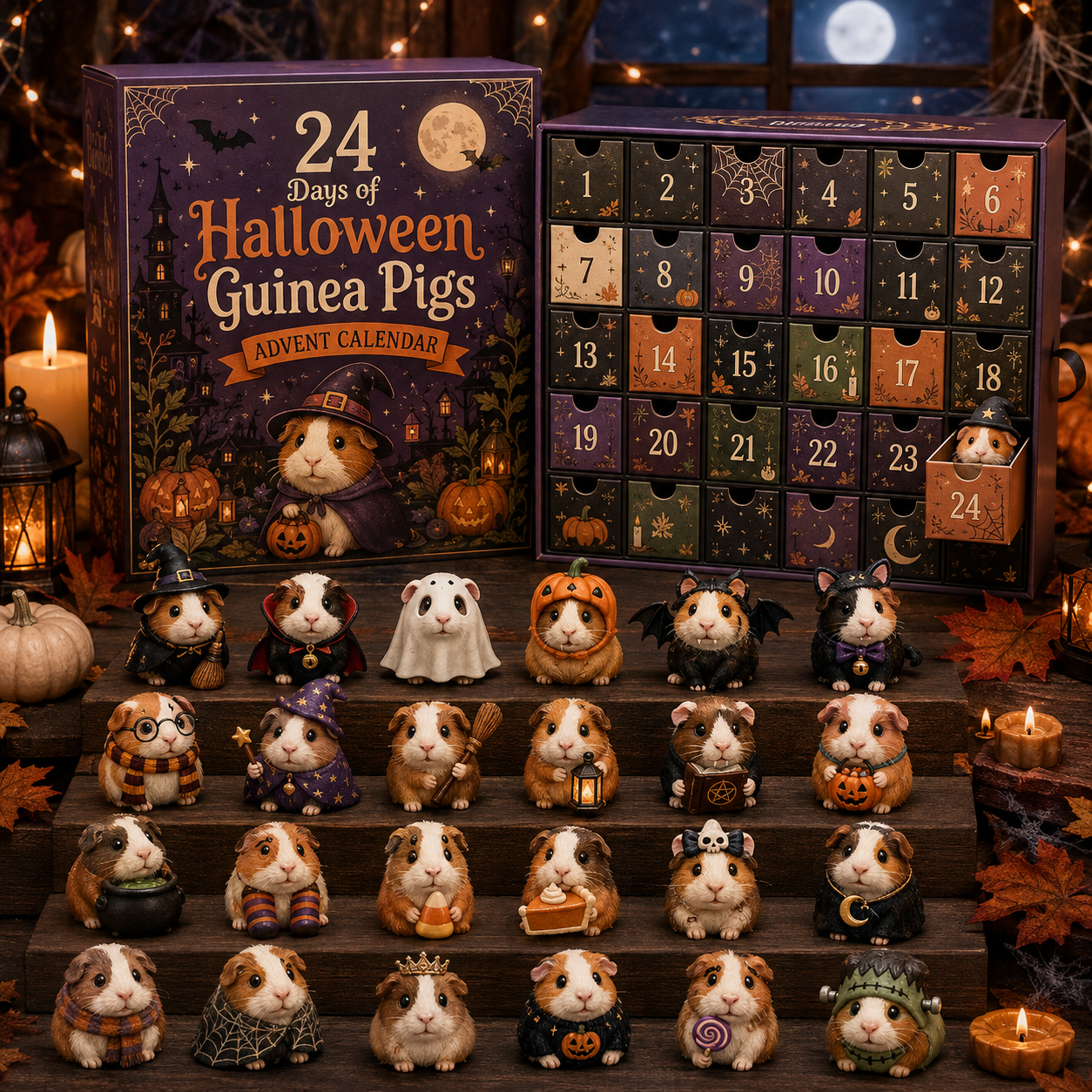 CHRISTMAS KICKOFF 49% OFF - 2026 Days of Halloween Guinea Pigs Blind Box - 24-Day Festive Countdown, Halloween Guinea Pig Themed Collectible Miniatures Blind Box - Gift For Halloween Lovers
