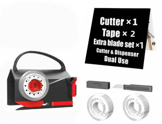 Dual Use Gift Wrap Cutter Tape Dispenser Kit, Portable Sliding Wrapping Paper Slicer, Replacement Blades Included, Household Office Gift Packaging Cutting Tool