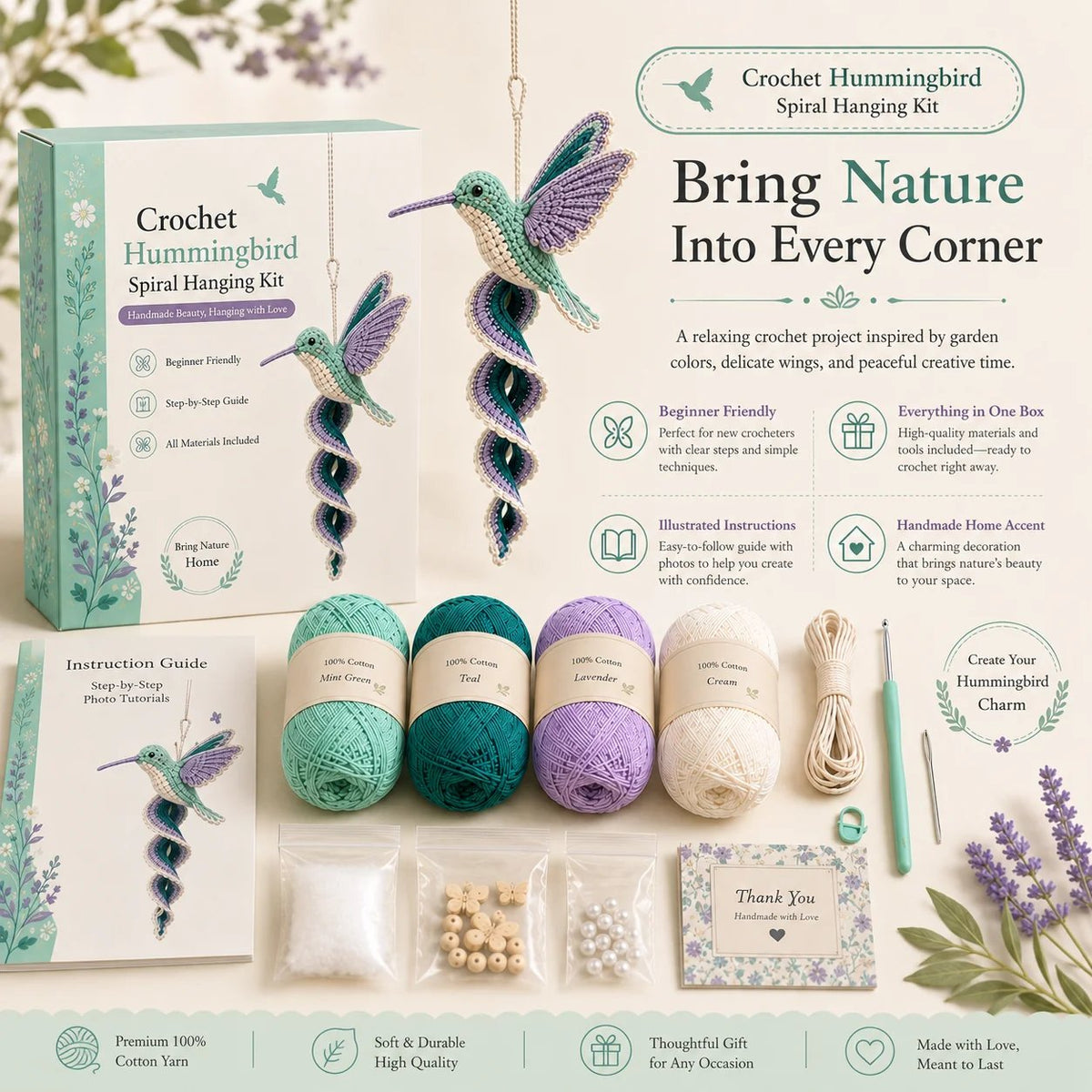 🦋🧶Crochet Spiral Hanging Kit – Beginner-Friendly DIY Garden Animal Decor 🍃