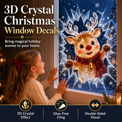 3D crystal Christmas window stickers – Reusable, festive glass decorations