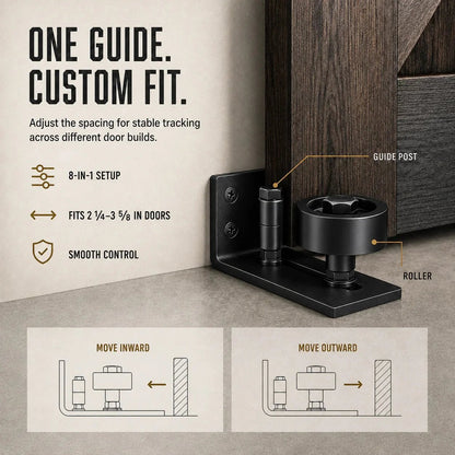 8-in-1 Adjustable Barn Door Floor Guide – Wall-Mount Stay Roller for Smooth, Stable Sliding