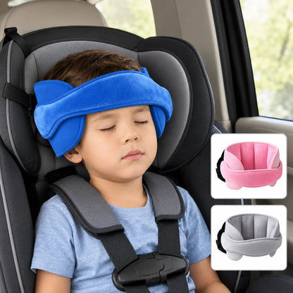 Soft Plush Adjustable Car Seat Head Support Strap with Padded Side Cushions for Kids