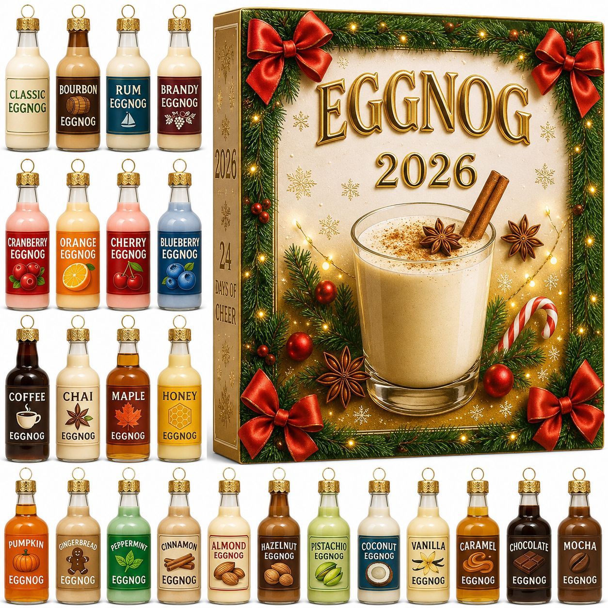 CHRISTMAS KICKOFF: 48% OFF – 2026 Eggnog Flavours Advent Calendar – 24 Days of Festive Bottle Surprises, Gift for Christmas Drink Lovers, Acrylic Ornaments Blind Box