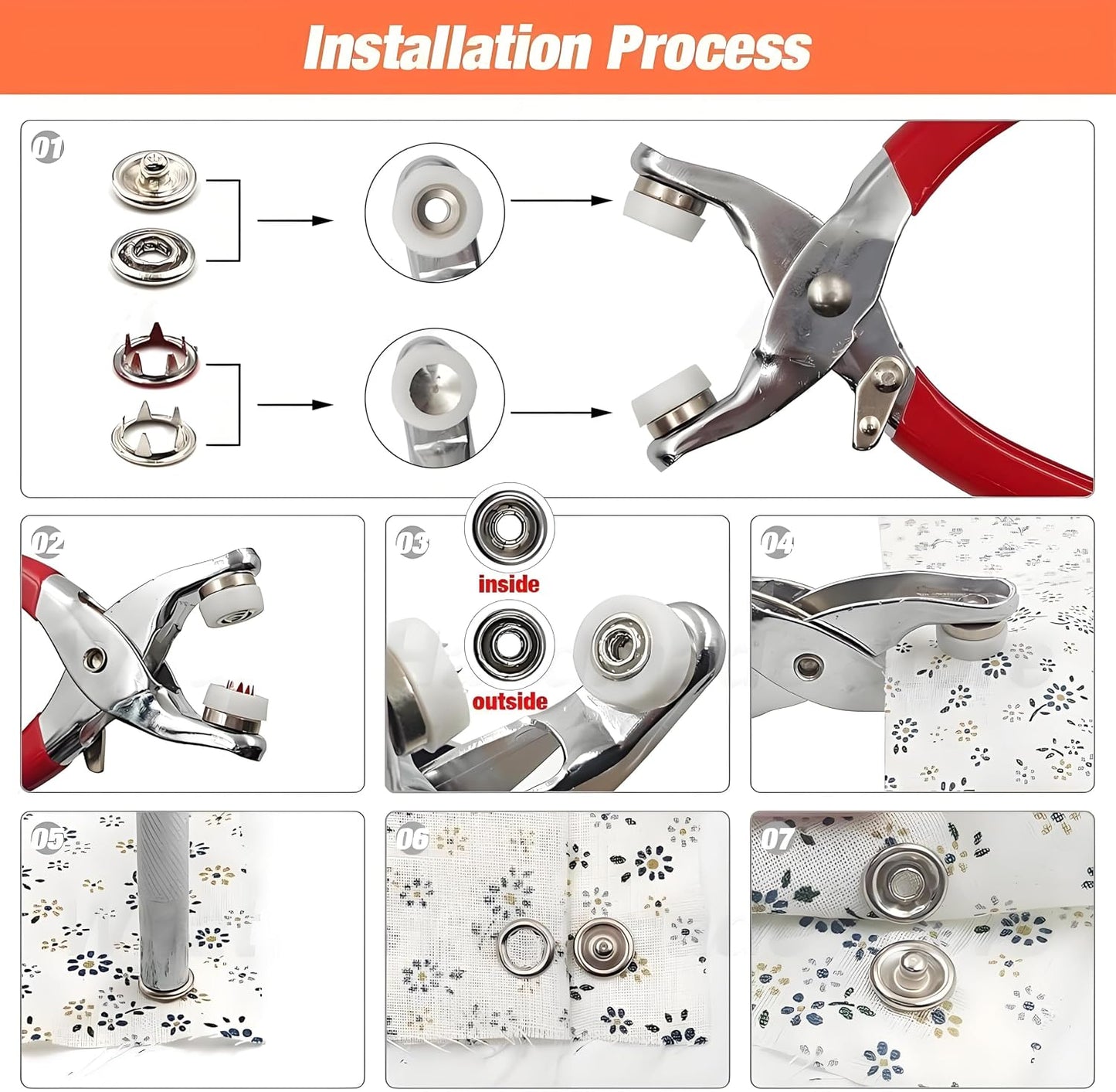 100pcs Invisible Colored Metal Buckle & 1 Count Manual Pressure Pliers