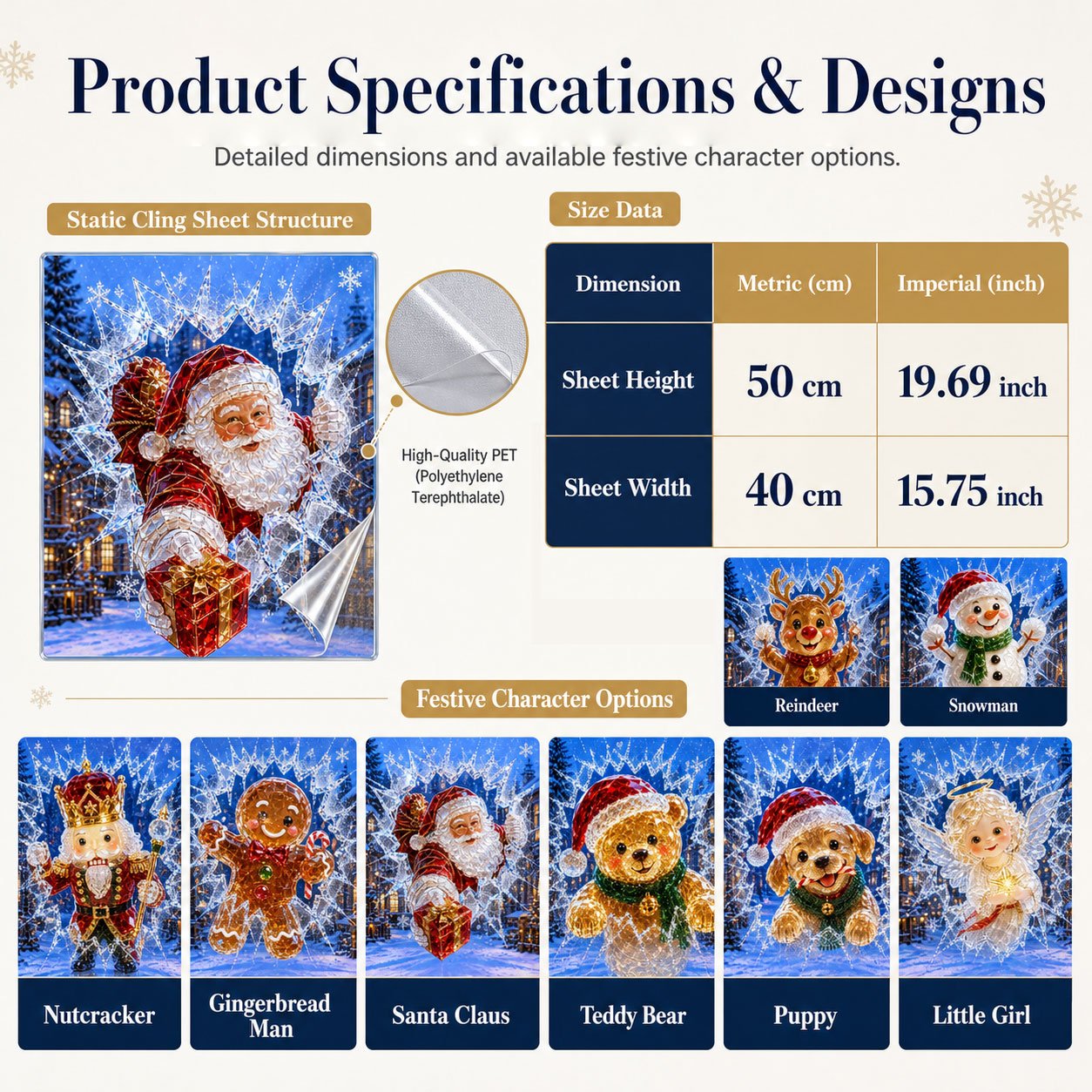 3D crystal Christmas window stickers – Reusable, festive glass decorations