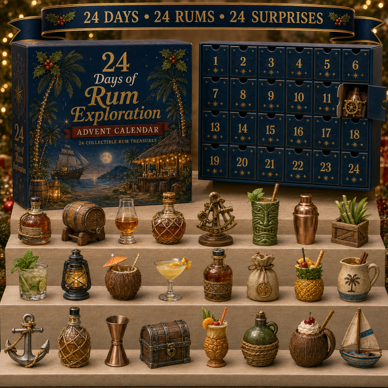 CHRISTMAS KICKOFF 49% OFF - 2026 Days of Rum Exploration Blind Box - 24-Day Festive Countdown, Rum-Themed Collectible Figures Blind Box - Gift For Rum Lovers