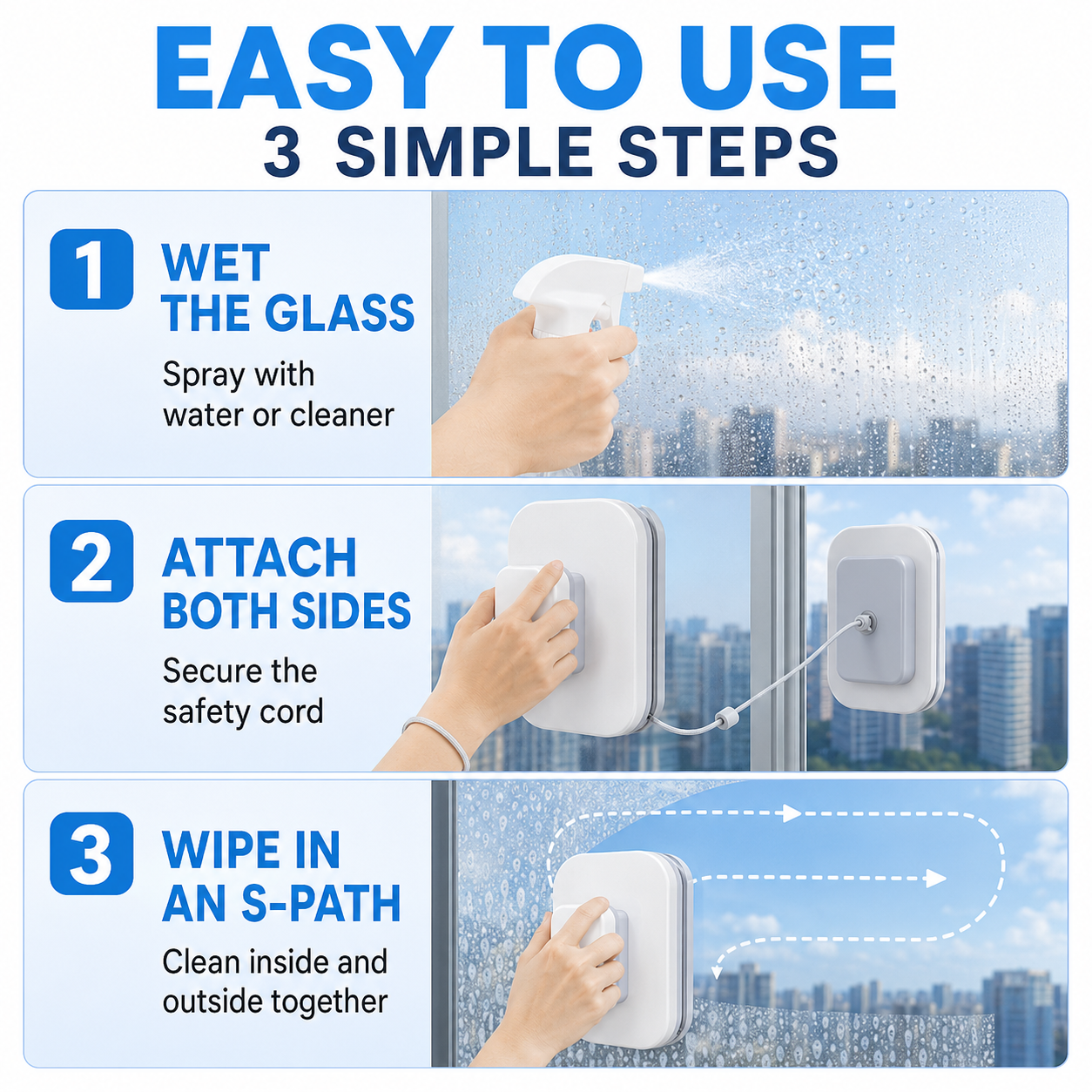 🥳2026 HOT SALE 50% OFF! 🥳💞50K+ SOLD!⚡6‑in‑1 Magnetic Glass Cleaner – 30% wider cleaning area, perfect for high‑rise windows. Dual pads + squeegee – flawless results from the first pass! 🪣🪟