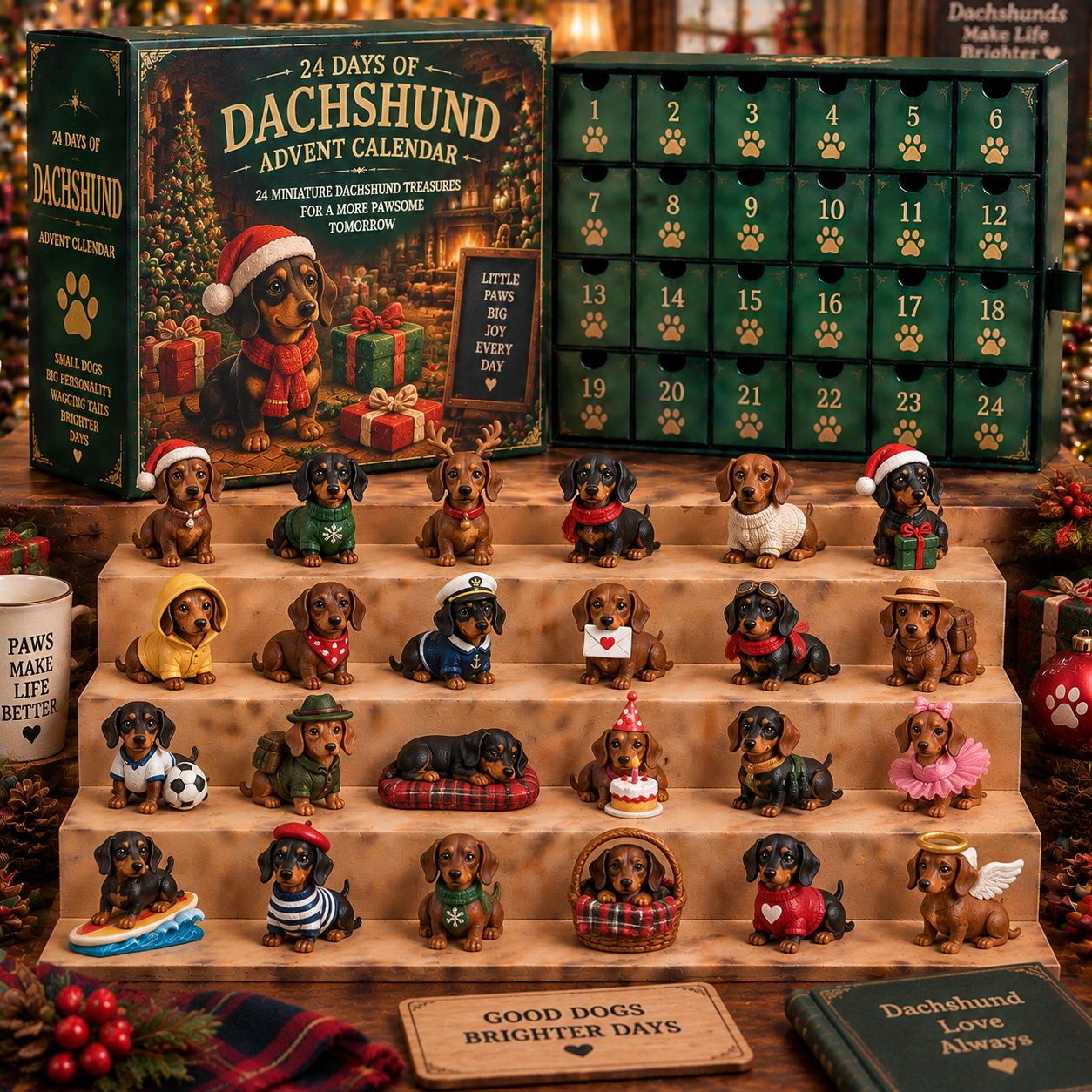 CHRISTMAS KICKOFF 49% OFF - 2026 Days of Dachshund Blind Box - 24‑Day Festive Countdown, Dachshund Themed Collectible Miniatures Blind Box - Gift For Dachshund Dog Lovers