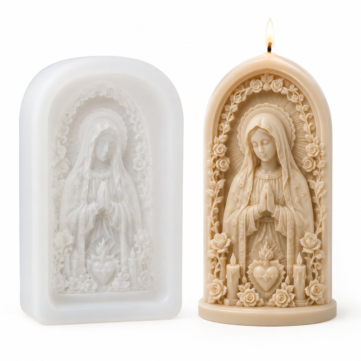 ⏳ Last Day 49% OFF – ✝️ 2-Piece Good Shepherd Jesus 3D Candle Mold Set | Sculpted Cross, Lamb & Floral Relief for Faith-Inspired Handmade Candles 🕯️✨