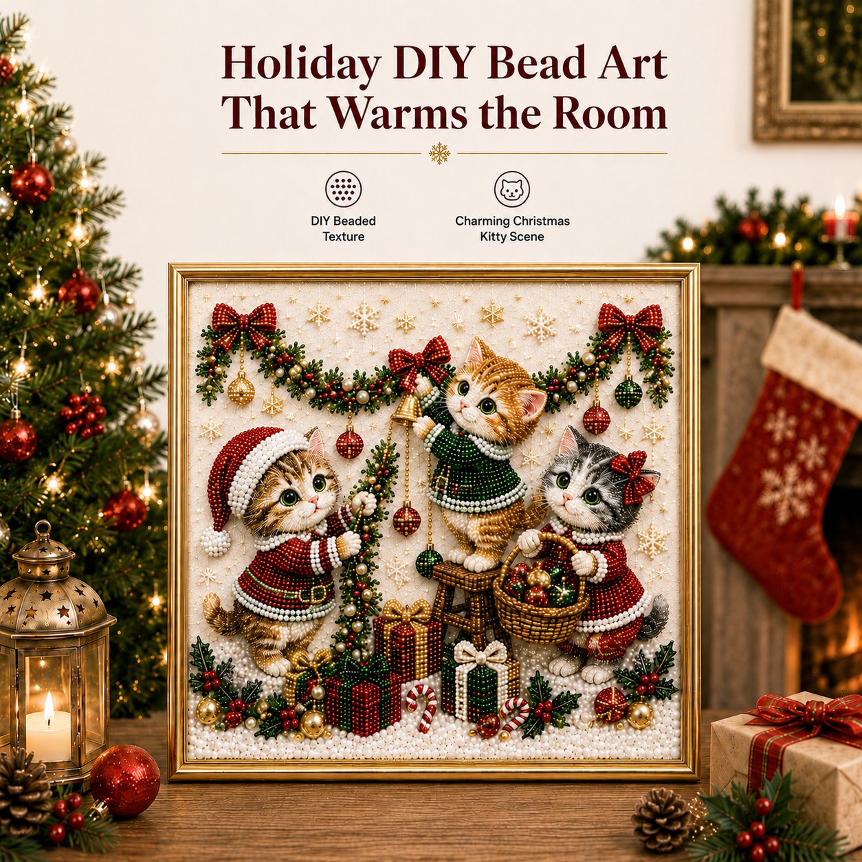 🎄🐾 LAST DAY 49% OFF – Premium 3D Pearl Christmas Kitty Art Kit | Luxury Flocked Canvas with Scratch-Resistant Non-Fading Pearl Beads DIY Holiday Decor 🎅🐱❄️