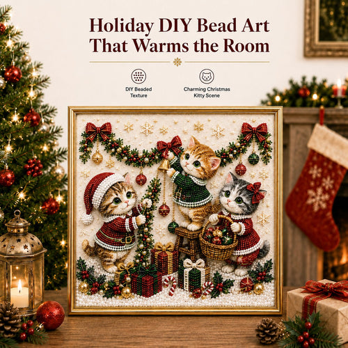 🎄🐾 LAST DAY 49% OFF – Premium 3D Pearl Christmas Kitty Art Kit | Luxury Flocked Canvas with Scratch-Resistant Non-Fading Pearl Beads DIY Holiday Decor 🎅🐱❄️