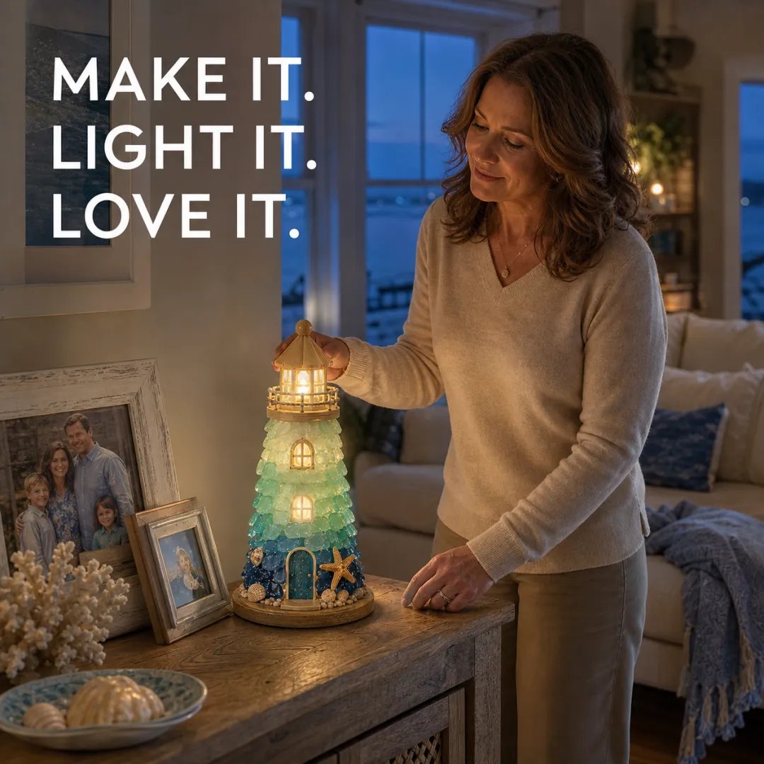💥 LAST DAY 49% OFF - 💙 DIY Sea Glass Lighthouse Kit – Light-Up Coastal Craft & Handmade Home Decor