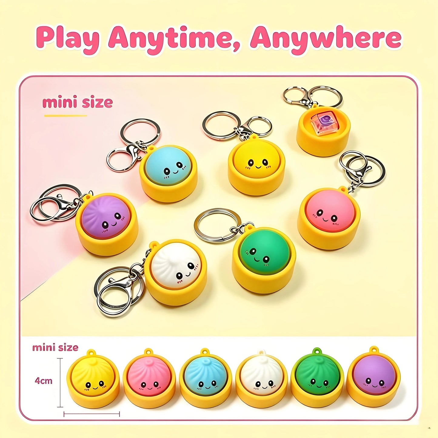 🏆 Last Day Special Price £8.99 ! 🔥Buy 1 Get 1 Free🎁Cute Dumpling Pressable Fidget Keychain - touch sensing light