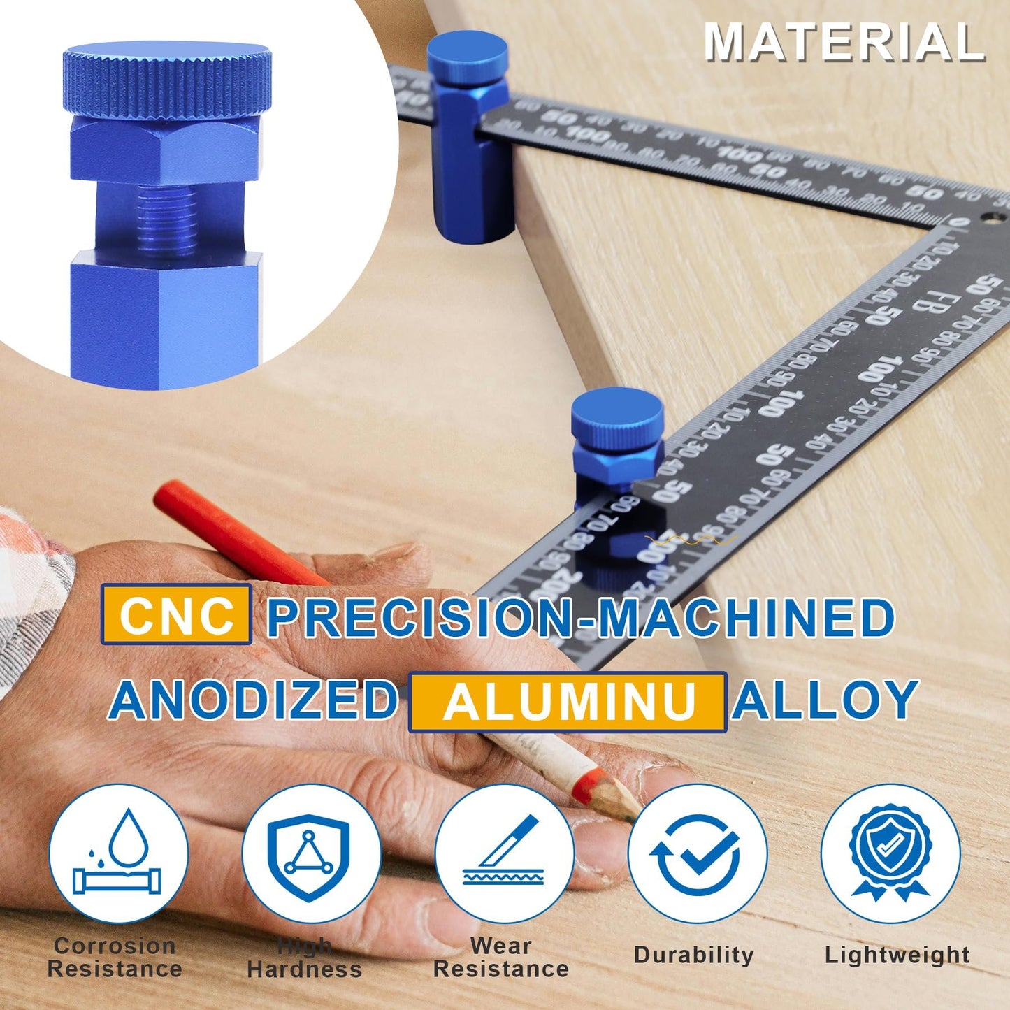 ✨LAST DAY 49% OFF - Tall Stair Gauges for Framing Square – Hexagonal Stable Lock with Holder & Hook for Carpentry & Circular Saw