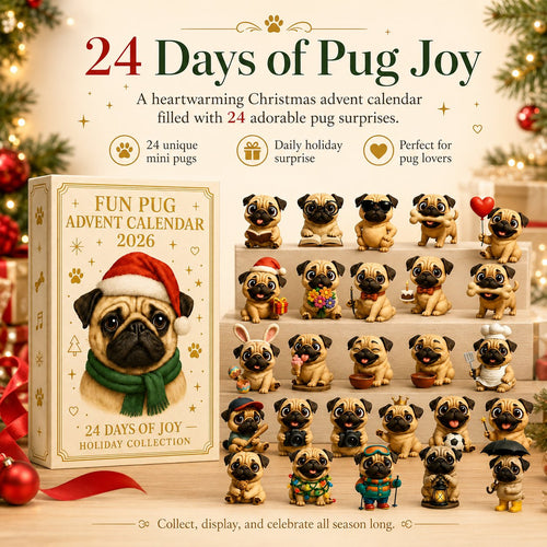 CHRISTMAS KICKOFF 49% OFF - 2026 Fun Pug Advent Calendar - 24‑Day Festive Countdown, Pug Dog Themed Collectible Miniatures Blind Box - Gift For Pug Lovers