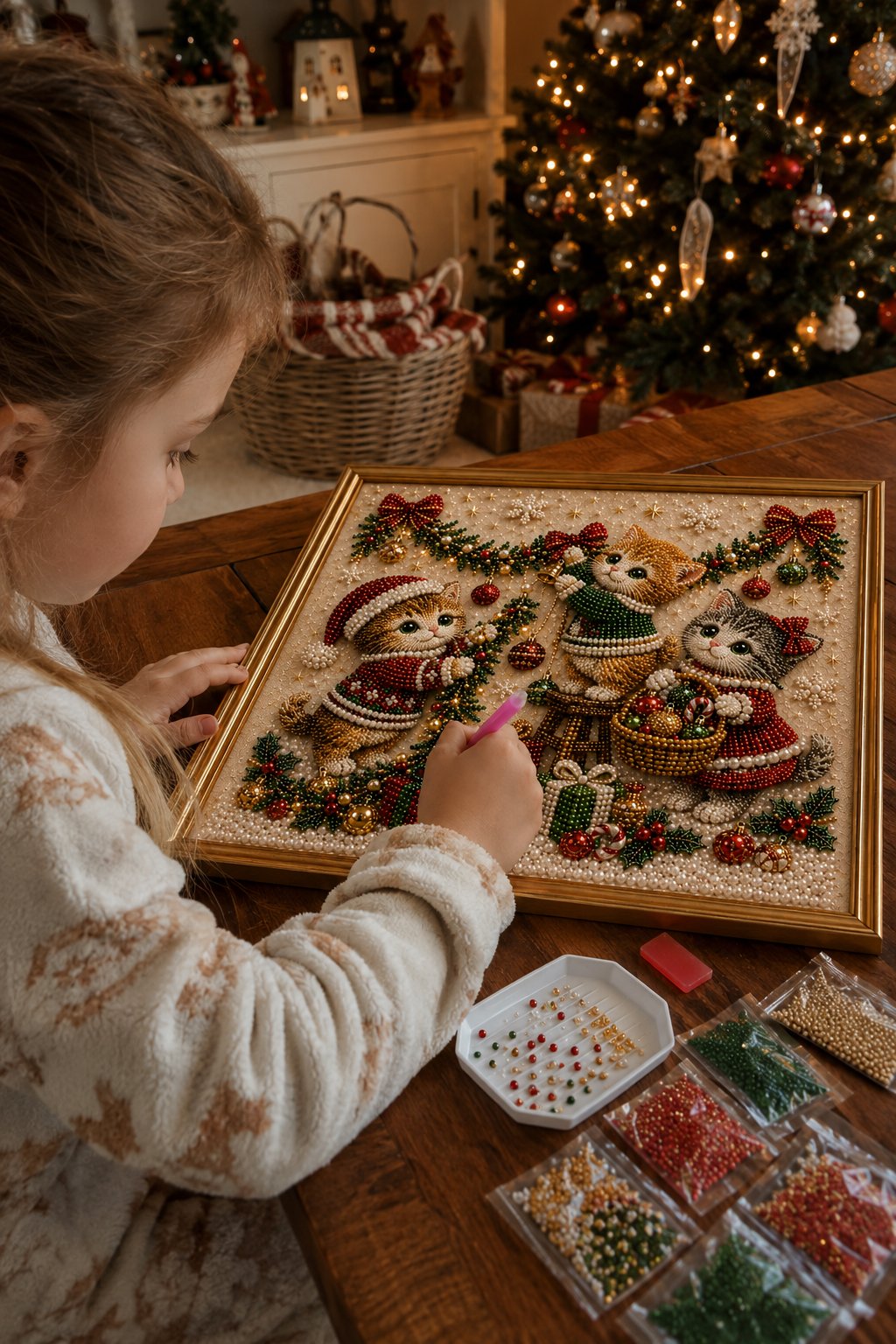 🎄🐾 LAST DAY 49% OFF – Premium 3D Pearl Christmas Kitty Art Kit | Luxury Flocked Canvas with Scratch-Resistant Non-Fading Pearl Beads DIY Holiday Decor 🎅🐱❄️