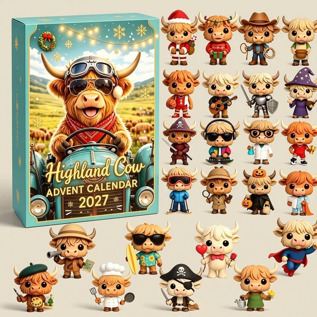 🔥HOT SALE🔥🐮 Highland Cow Advent Calendar 2027 | Cute 3D Highland Cow Mini Figurines Advent Box
