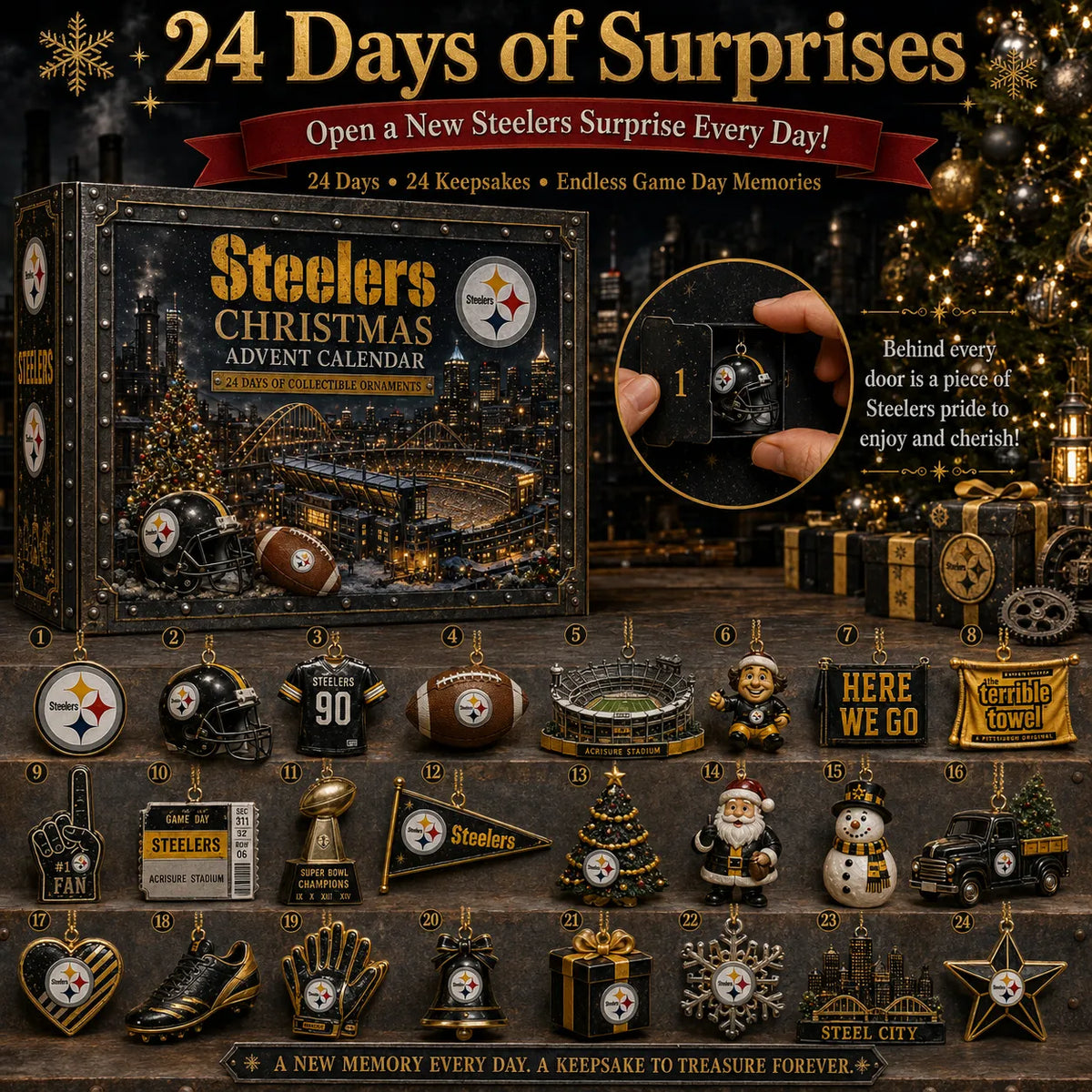 🏈🎄 24 Days of Black & Gold Football – Pittsburgh Fan Christmas Collector Countdown