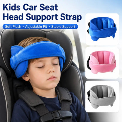 Soft Plush Adjustable Car Seat Head Support Strap with Padded Side Cushions for Kids