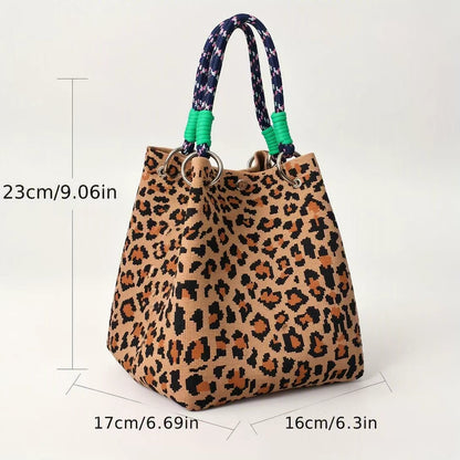 🏆👜 Limited-Time Sale: 50% OFF 🌴 Boho Leopard Woven Tote Bag | Stylish Daily Handbag