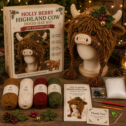 🔥Last Day🔥BUY 3 GET 1 FREE - Christmas Highland Cow Hood Hat DIY Crochet Kit™