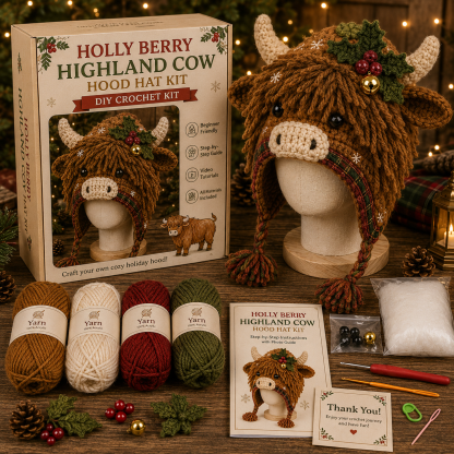 🔥Last Day🔥BUY 3 GET 1 FREE - Christmas Highland Cow Hood Hat DIY Crochet Kit™
