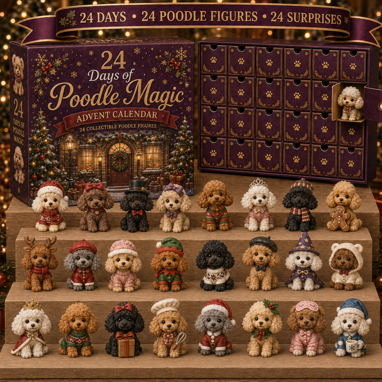 CHRISTMAS KICKOFF 49% OFF - 2026 Poodle Magic Blind Box - 24‑Day Festive Countdown, Poodle Figures Blind Box - Gift For Dog Lovers