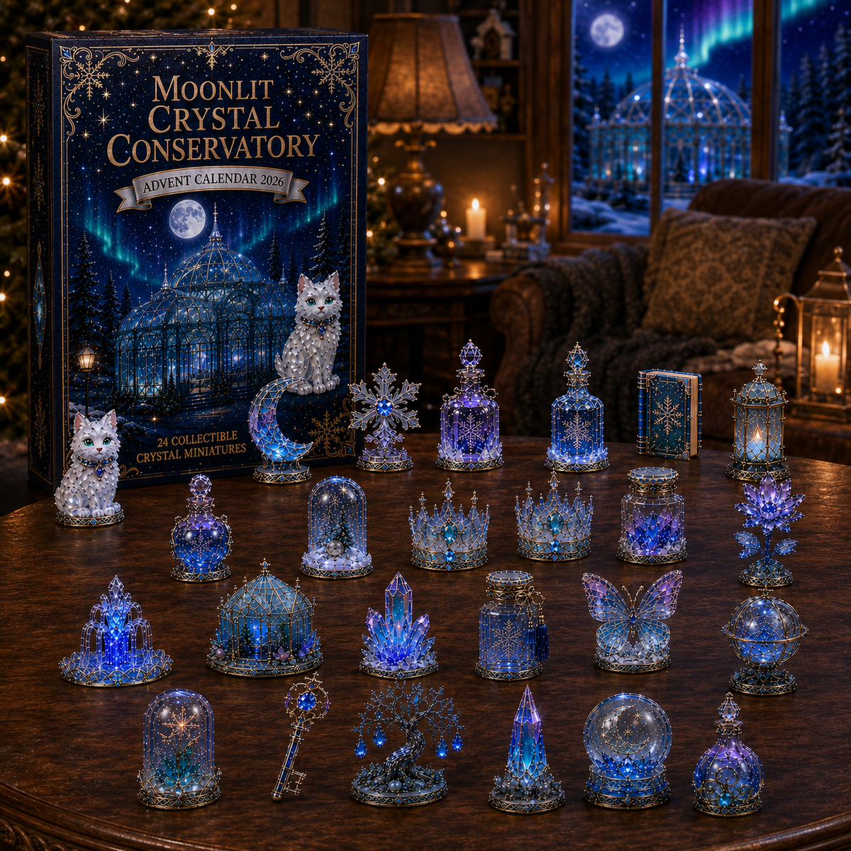 Moonlit Crystal Conservatory 2026 – 24-Day Crystal Miniature Countdown Calendar | Enchanted Winter Collectible Gift Set