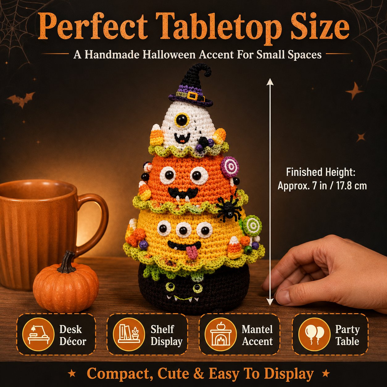Halloween Tree DIY Crochet Kit | All-In-One Kit for a Layered 7-Inch Spooky Tabletop Decoration 🧶👻✨
