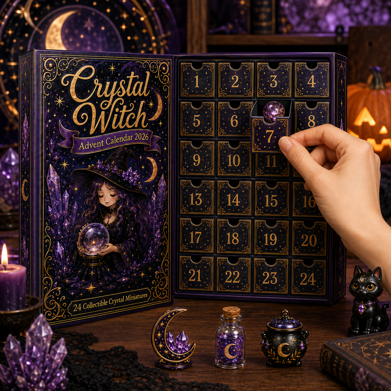 Crystal Witch Advent Calendar 2027 – 24 Days of Magical Crystal Miniatures, Mystical Witchy Collectibles & Enchanting Gifts for Fantasy Lovers, Acrylic Charms Blind Box