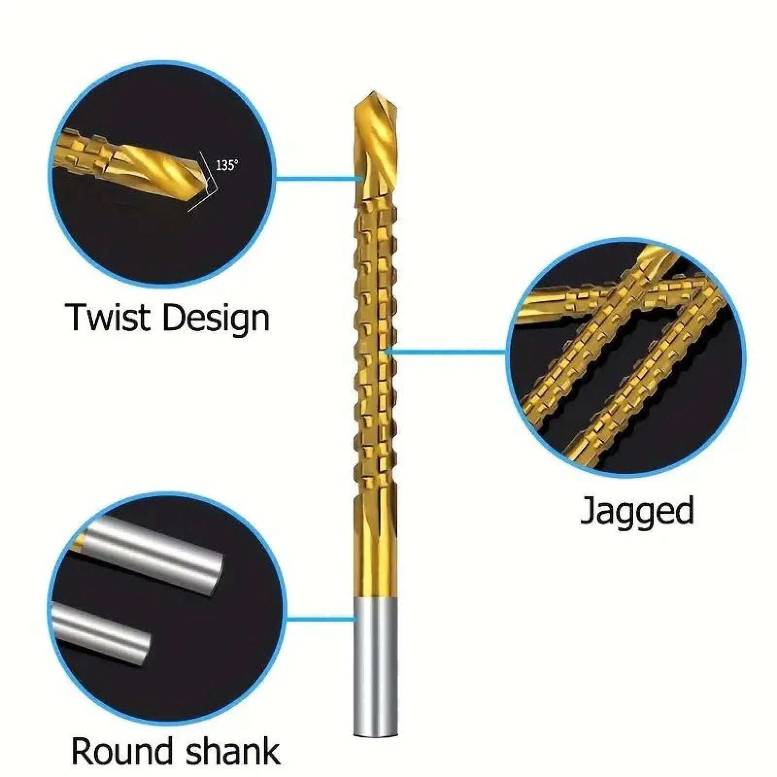 6PCS Titanium-Plated High-Speed Steel Drill Bits Set