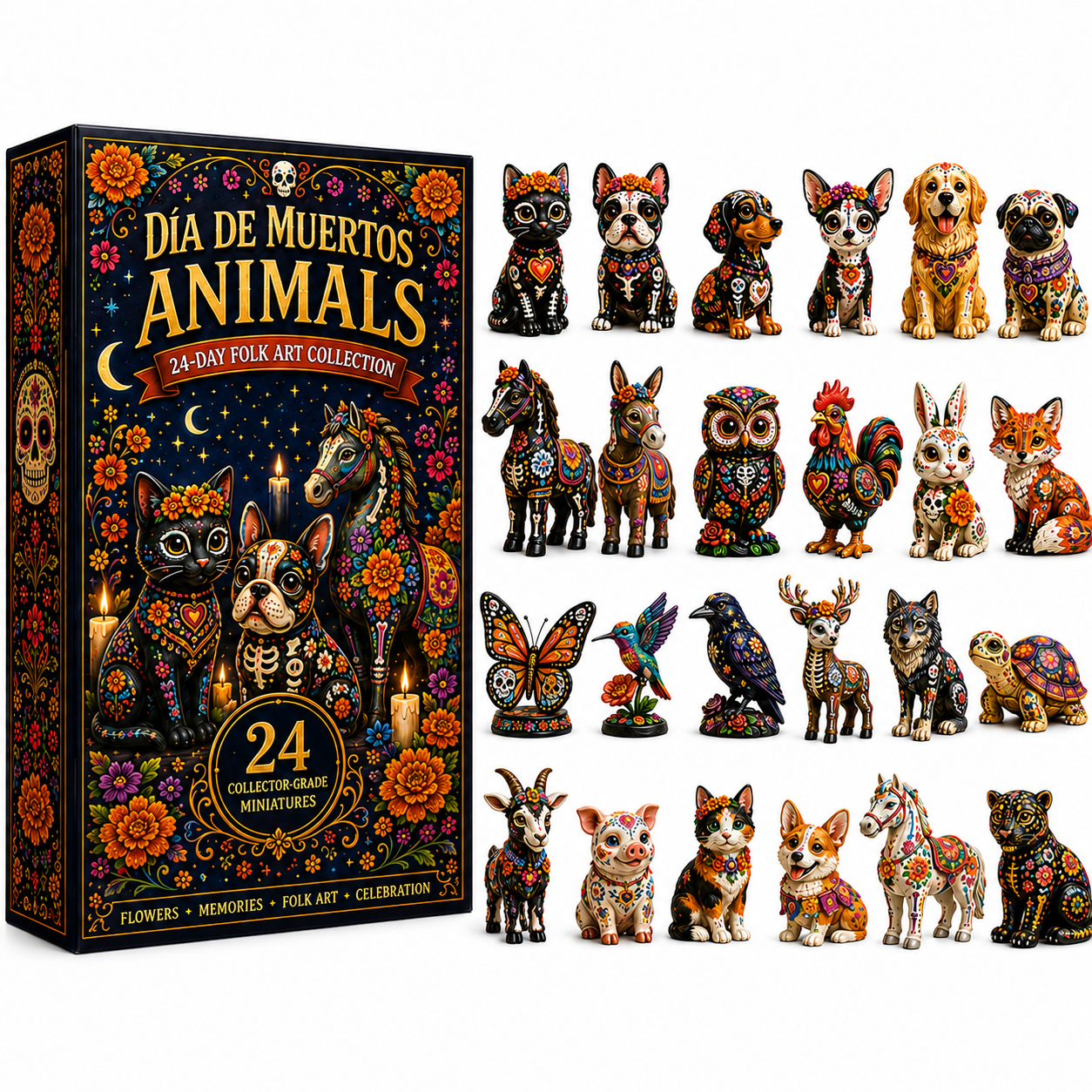 Día de Muertos Animals Advent Calendar 2027 – 24-Day Folk Art Animal Figurine Collection | 24 Unique Collector-Grade Miniatures