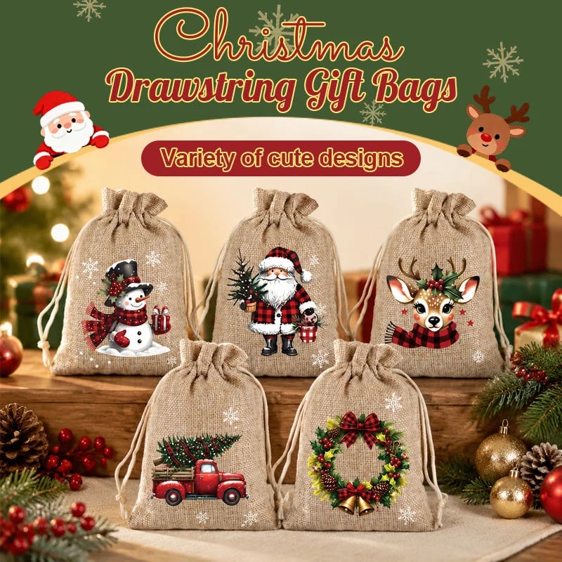 🎄Christmas Drawstring Gift Bags - Pull, Tie, and Make Every Little Gift Feel More Festive🎁