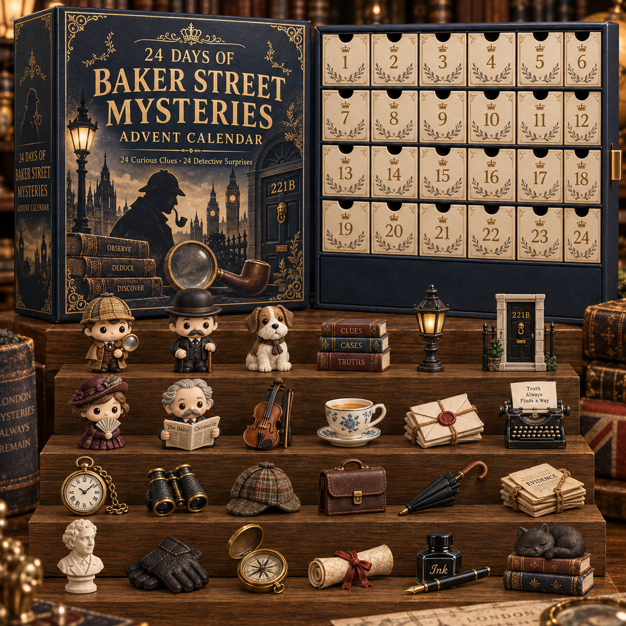 CHRISTMAS KICKOFF 49% OFF‑2026 24‑Day London Detective Mystery Countdown Blind Box‑Festive Collectible Miniatures Advent Calendar‑Gift For Whodunnit Puzzle Fans
