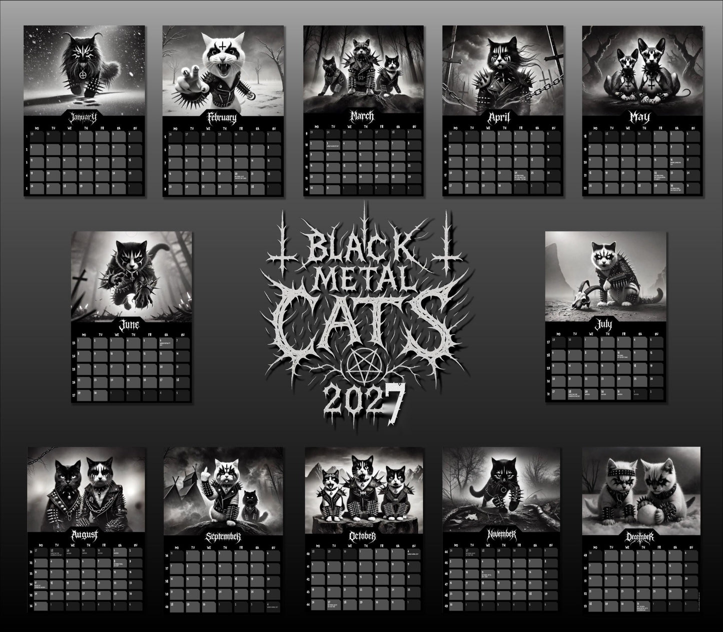 Black Metal Cats 2027 - Wall Calendar 2027