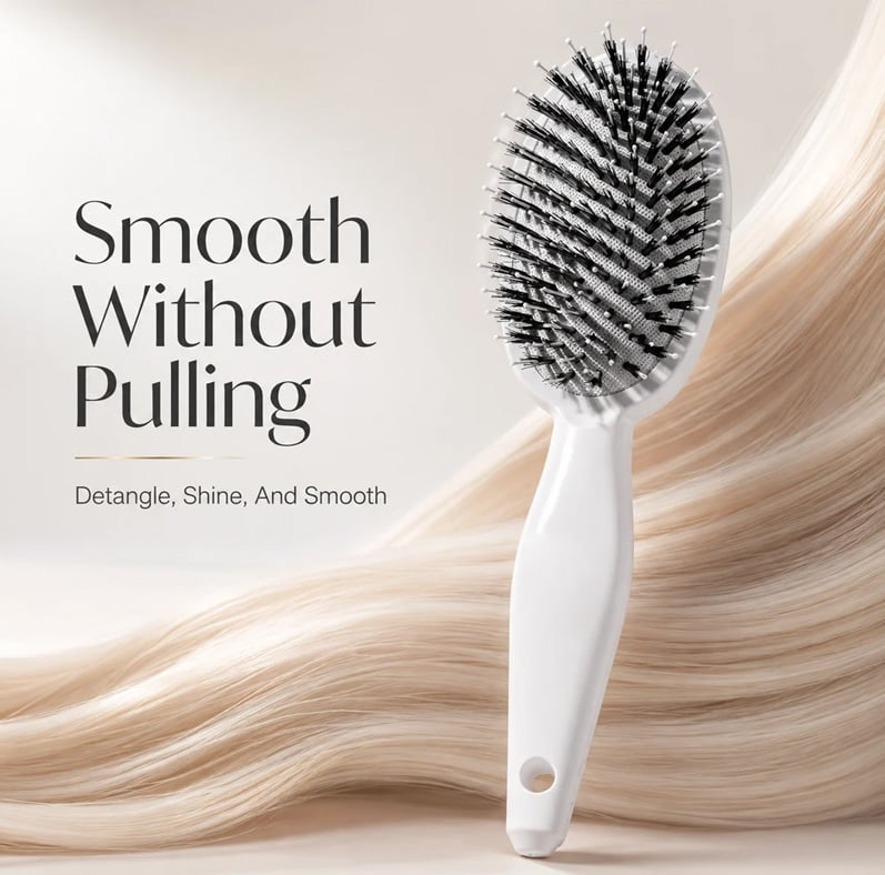 ✨ Boar Bristle & Nylon Pin Air Cushion Hair Brush, Gentle Scalp Massage Detangling Hairbrush
