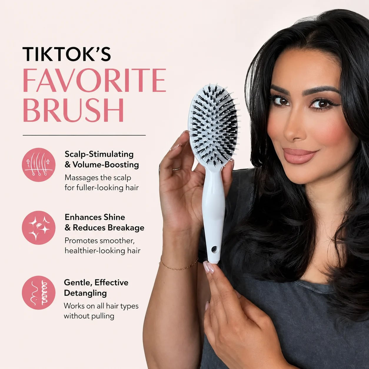 ✨ Boar Bristle & Nylon Pin Air Cushion Hair Brush, Gentle Scalp Massage Detangling Hairbrush