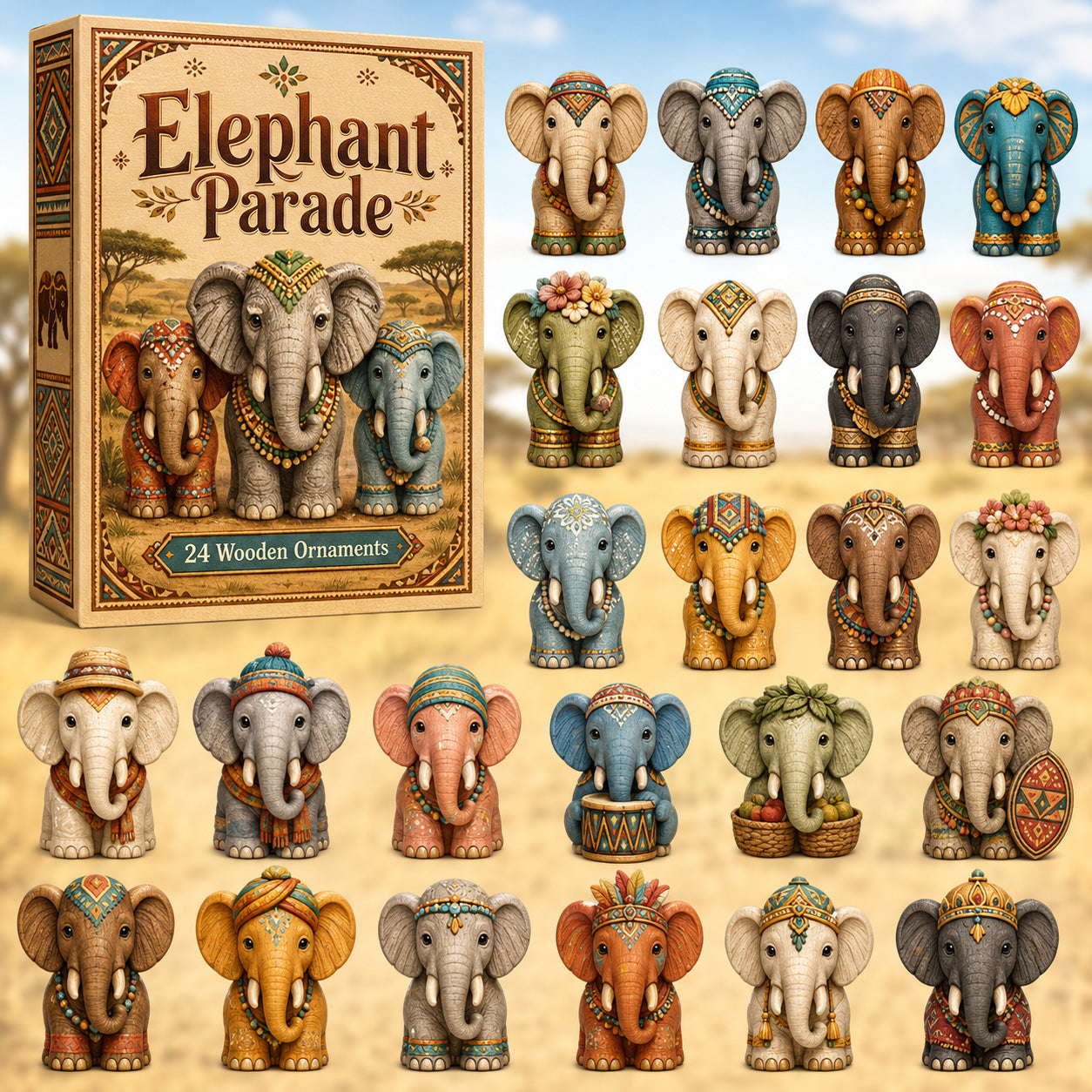 CHRISTMAS KICKOFF 40% OFF - Elephant Parade Advent Calendar 2026 - 24-Day Festive Countdown, Wooden Charms Blind Box - Gift For Elephant Lovers AC0HT388